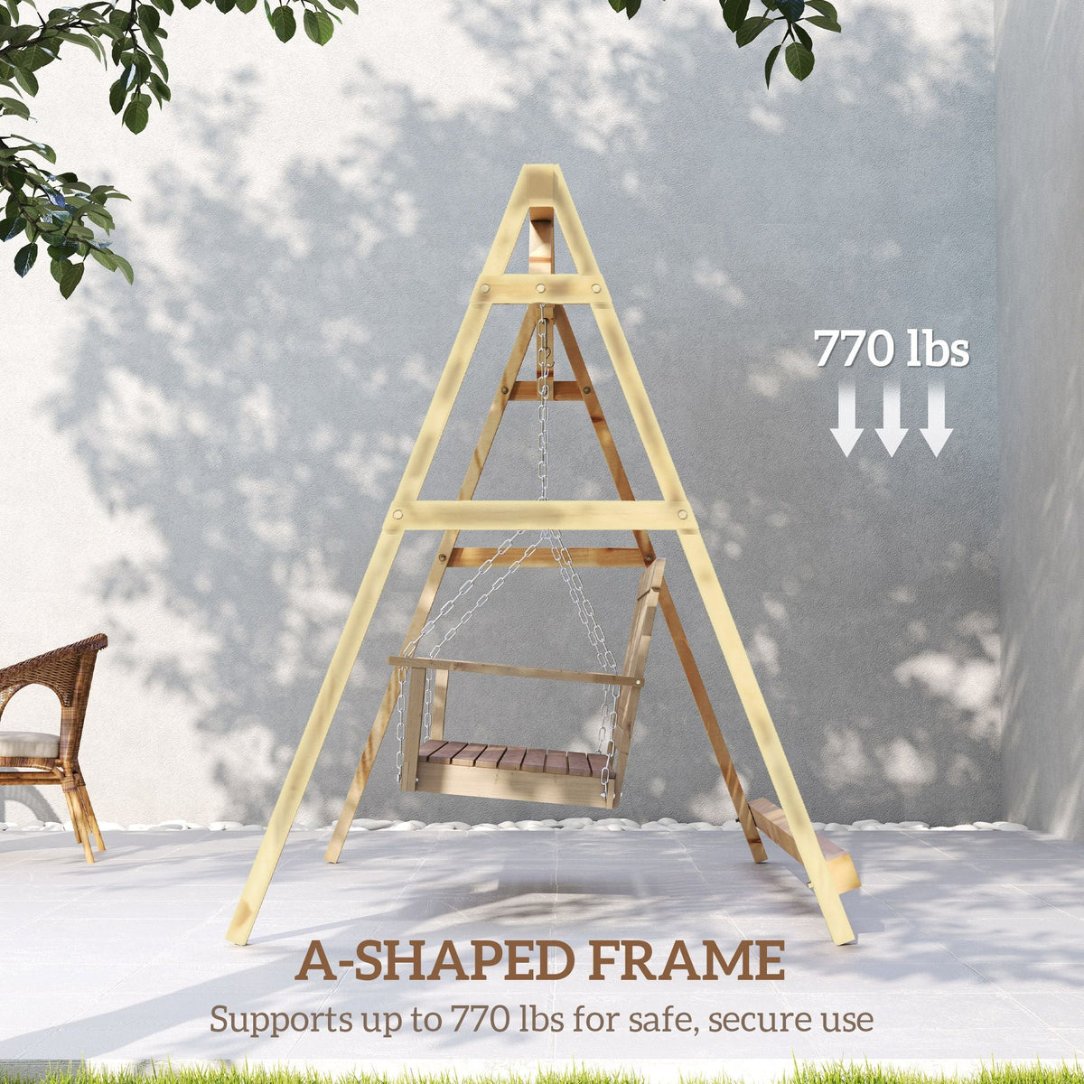 770lbs Porch Swing Frame, Heavy Duty A-Frame Hanging Chair Stand Only with Reinforced Bars for Porch, Garden, Backyard - MC Online