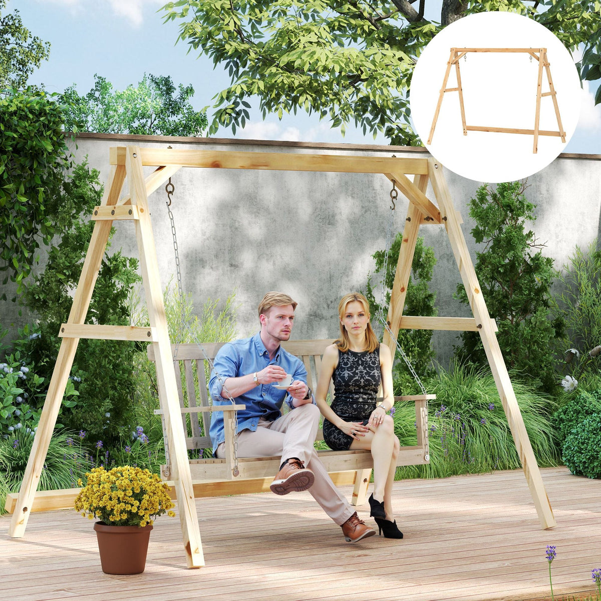 770lbs Porch Swing Frame, Heavy Duty A-Frame Hanging Chair Stand Only with Reinforced Bars for Porch, Garden, Backyard - MC Online