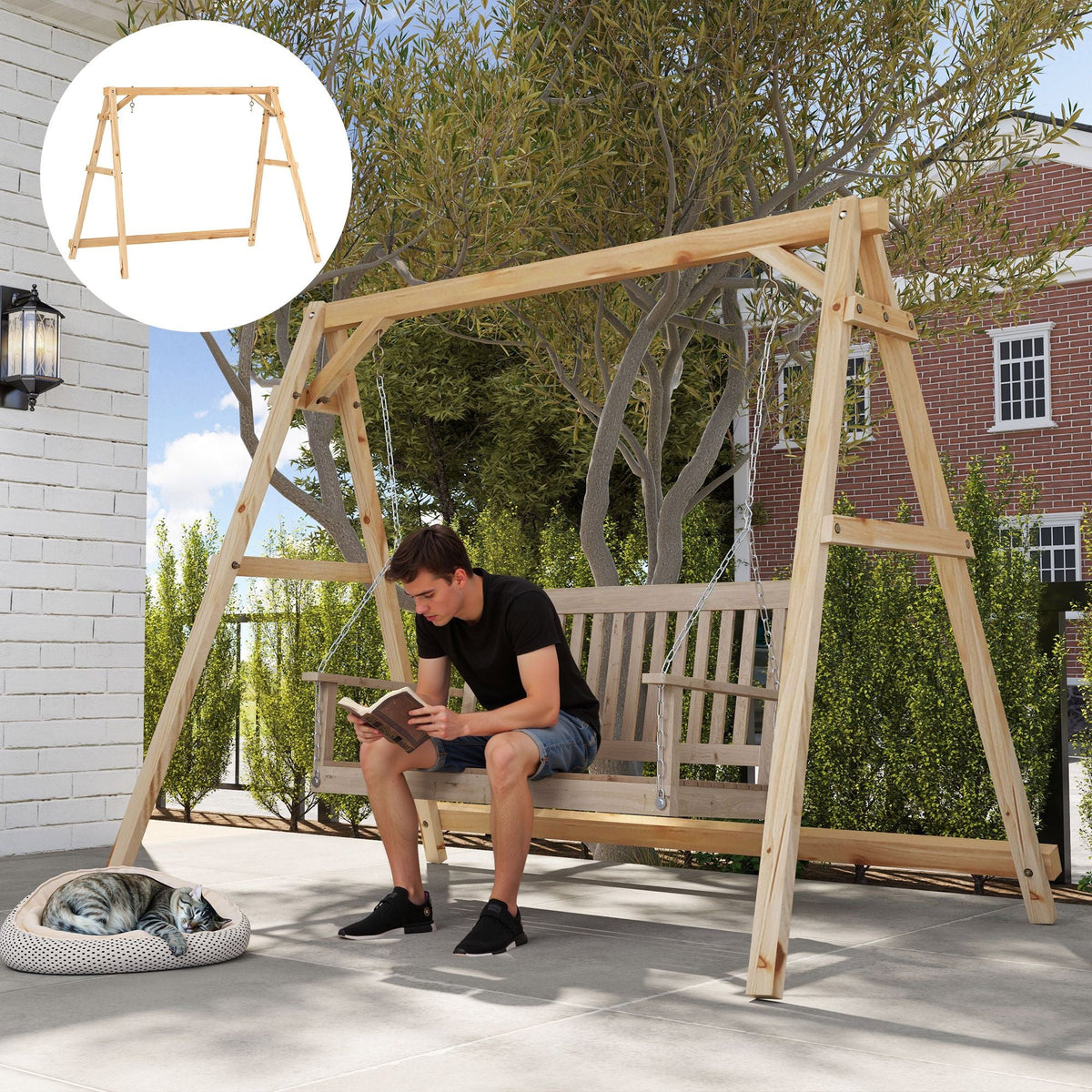 770lbs Porch Swing Frame, Heavy Duty A-Frame Hanging Chair Stand Only with Reinforced Bars for Porch, Garden, Backyard - MC Online