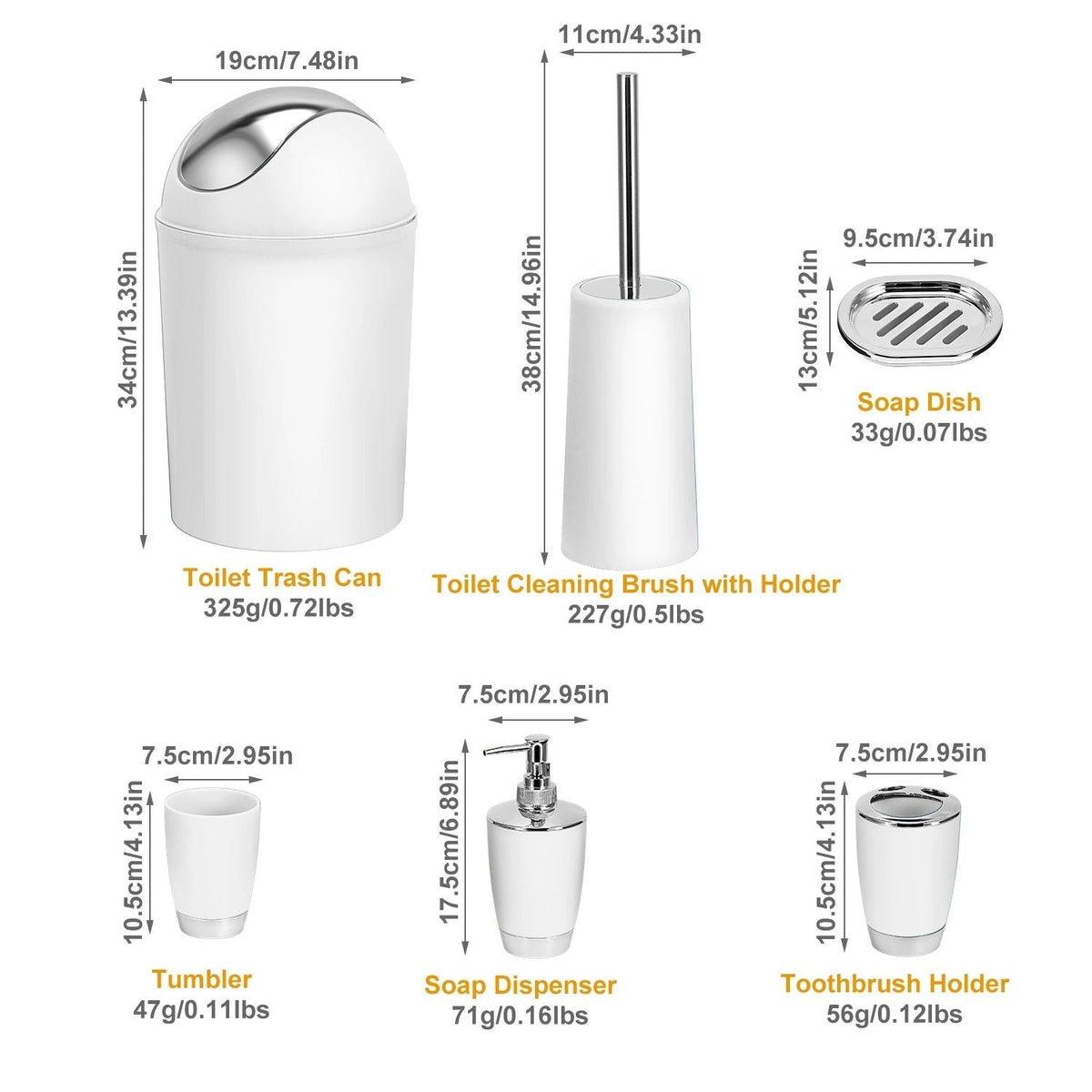 Bathroom Accessories Set 6 Pcs Bathroom Set Ensemble Complete Soap Dispenser Toothbrush Holder - MC Online