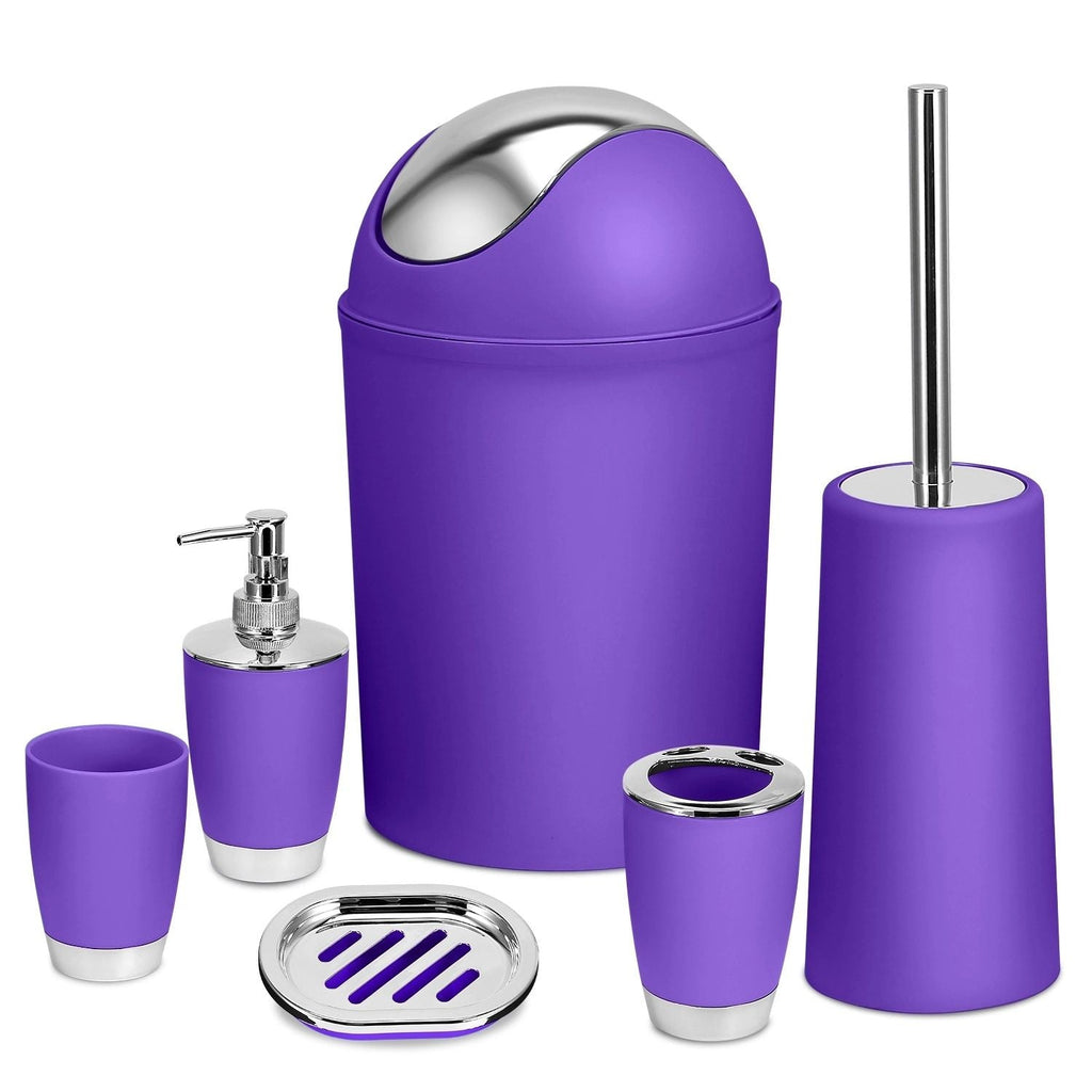 Bathroom Accessories Set 6 Pcs Bathroom Set Ensemble Complete Soap Dispenser Toothbrush Holder - MC Online