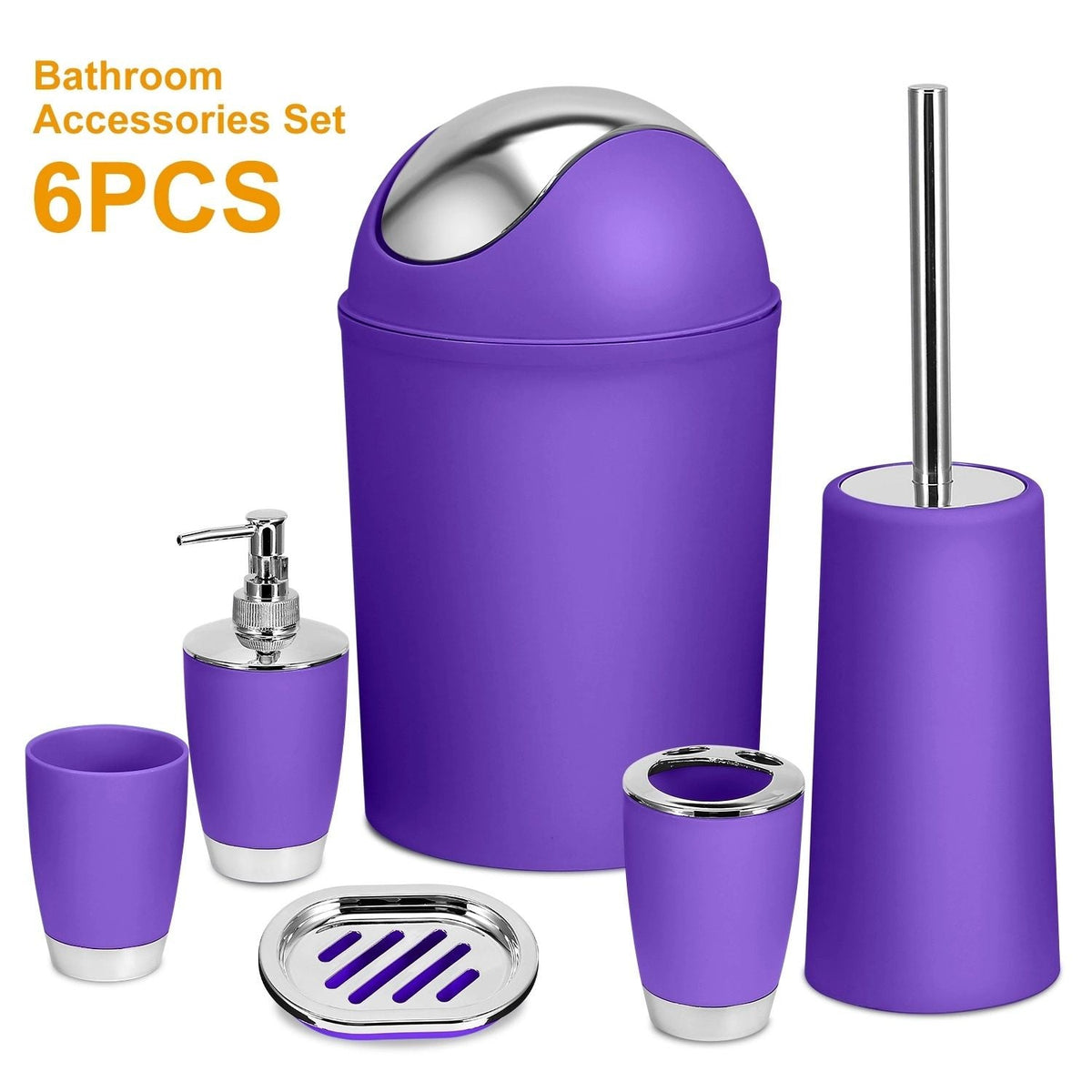 Bathroom Accessories Set 6 Pcs Bathroom Set Ensemble Complete Soap Dispenser Toothbrush Holder - MC Online