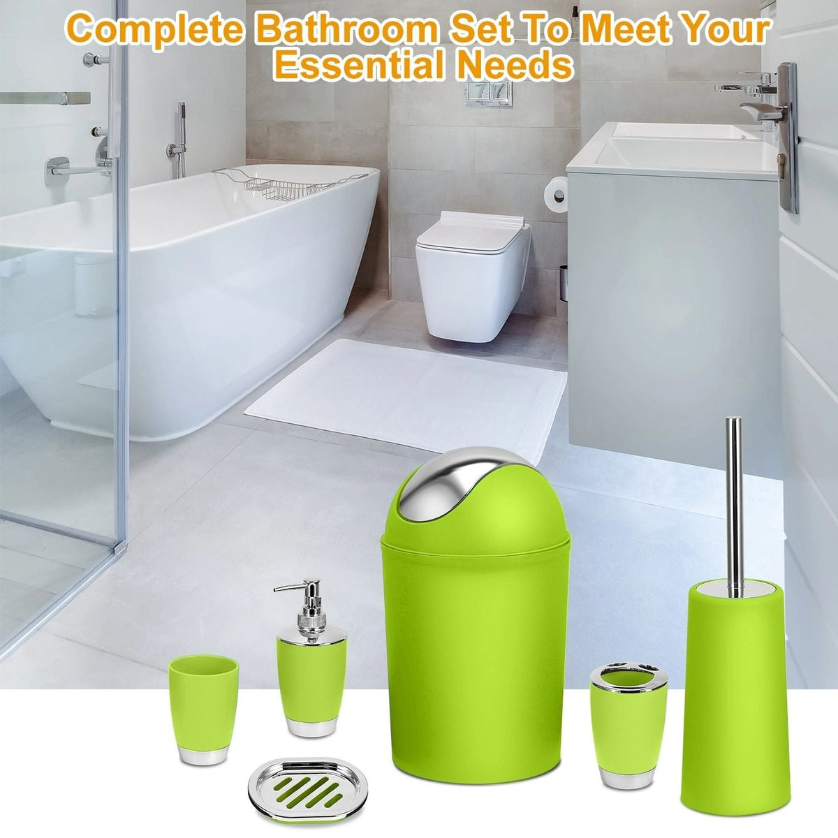 Bathroom Accessories Set 6 Pcs Bathroom Set Ensemble Complete Soap Dispenser Toothbrush Holder - MC Online