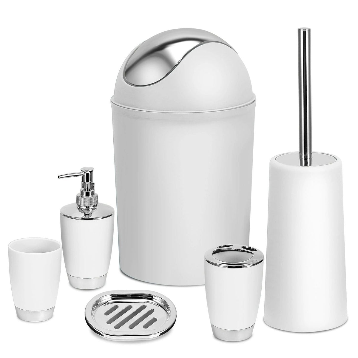 Bathroom Accessories Set 6 Pcs Bathroom Set Ensemble Complete Soap Dispenser Toothbrush Holder - MC Online