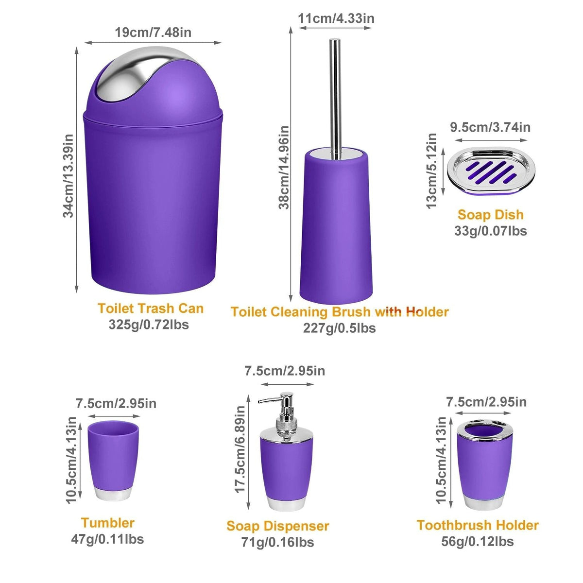 Bathroom Accessories Set 6 Pcs Bathroom Set Ensemble Complete Soap Dispenser Toothbrush Holder - MC Online