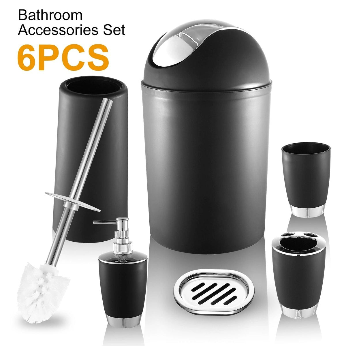 Bathroom Accessories Set 6 Pcs Bathroom Set Ensemble Complete Soap Dispenser Toothbrush Holder - MC Online