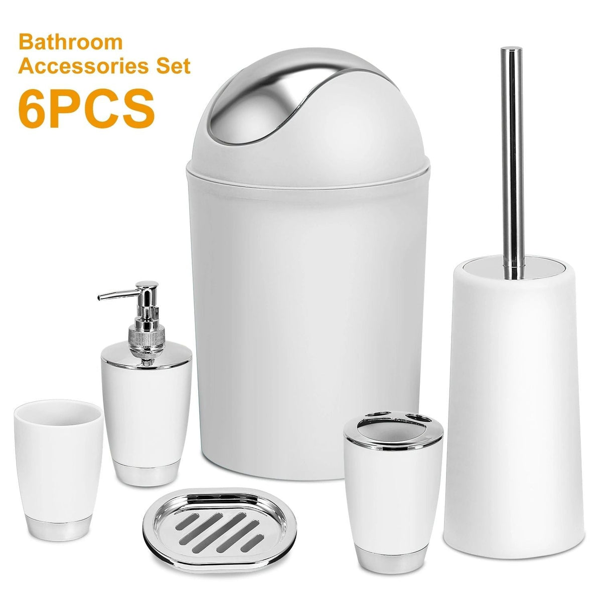 Bathroom Accessories Set 6 Pcs Bathroom Set Ensemble Complete Soap Dispenser Toothbrush Holder - MC Online