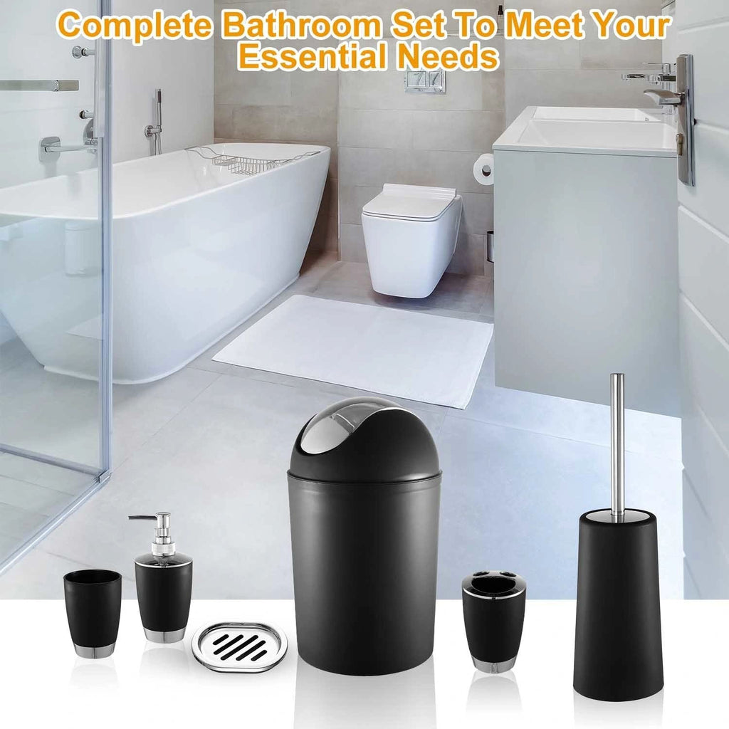Bathroom Accessories Set 6 Pcs Bathroom Set Ensemble Complete Soap Dispenser Toothbrush Holder - MC Online