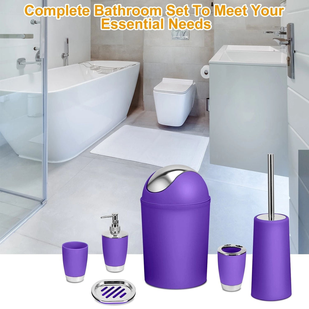 Bathroom Accessories Set 6 Pcs Bathroom Set Ensemble Complete Soap Dispenser Toothbrush Holder - MC Online