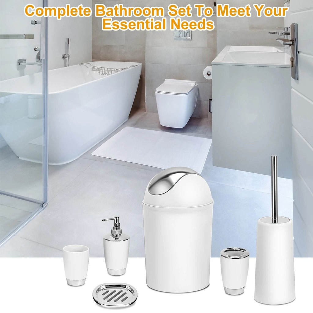 Bathroom Accessories Set 6 Pcs Bathroom Set Ensemble Complete Soap Dispenser Toothbrush Holder - MC Online