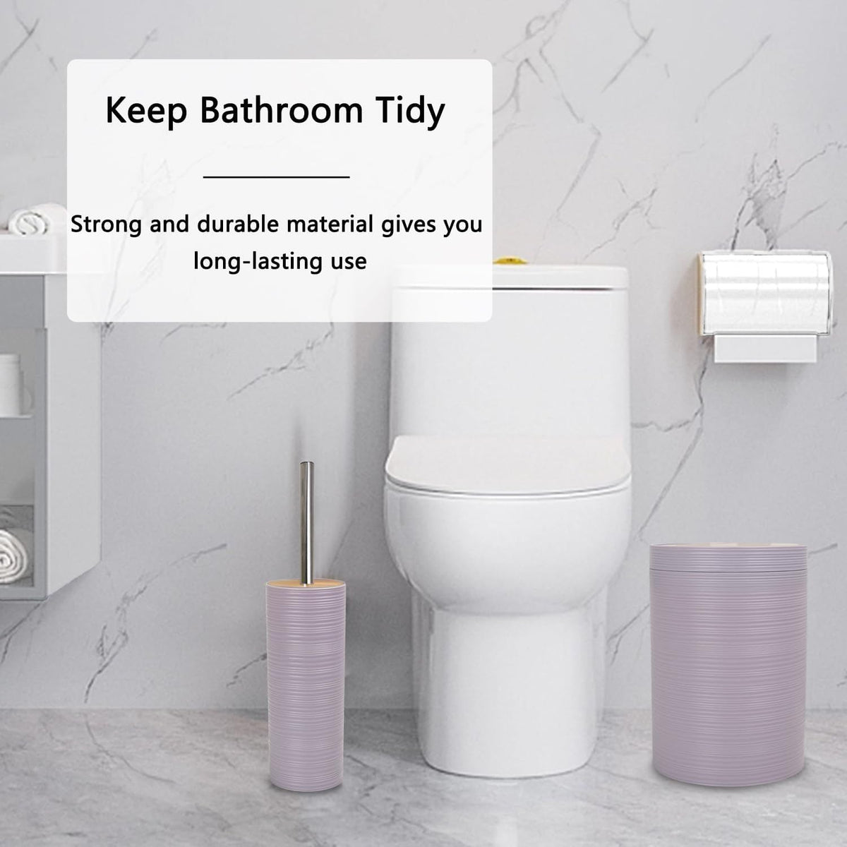 Bathroom Accessories Set 6 Piece Bamboo Bath Ensemble Includes Soap Dispenser, Toothbrush Holder, Toothbrush Cup, Soap Dish for Decorative Countertop and Housewarming Gift, Sriral Purple - MC Online