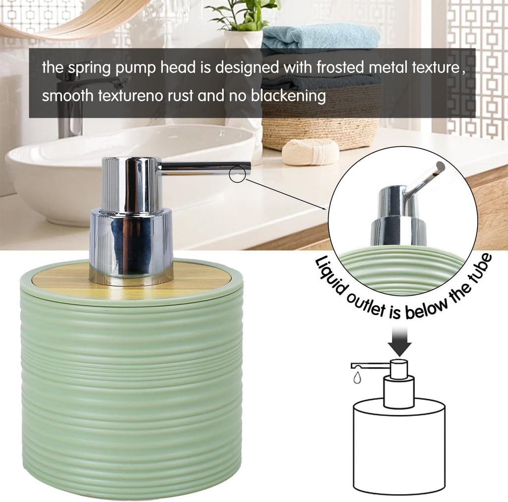 Bathroom Accessories Set 6 Piece Bamboo Bath Ensemble Includes Soap Dispenser, Toothbrush Holder, Toothbrush Cup, Soap Dish for Decorative Countertop and Housewarming Gift, Sriral Green - MC Online
