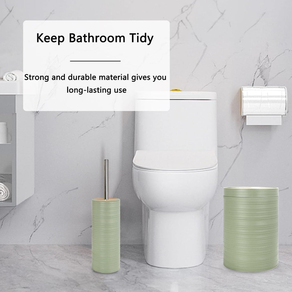 Bathroom Accessories Set 6 Piece Bamboo Bath Ensemble Includes Soap Dispenser, Toothbrush Holder, Toothbrush Cup, Soap Dish for Decorative Countertop and Housewarming Gift, Sriral Green - MC Online