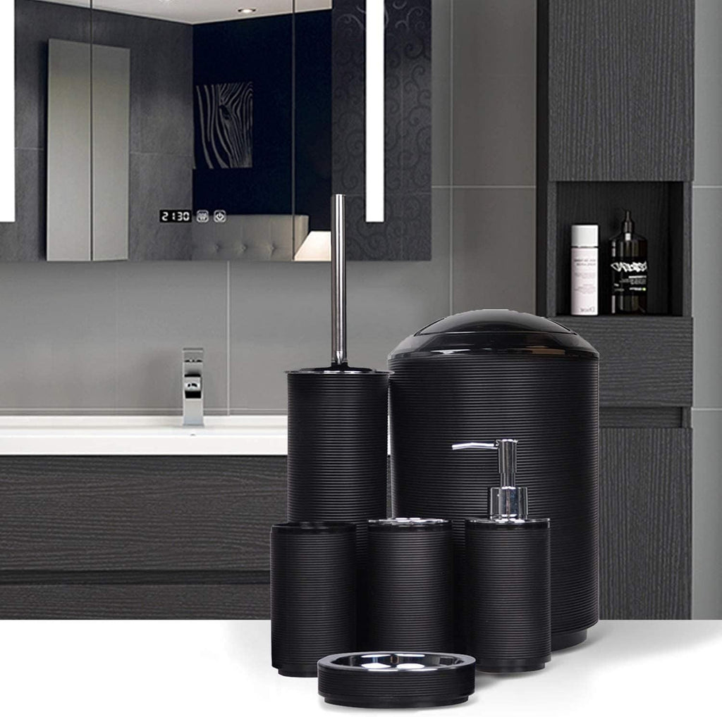 Bathroom Accessories Set 6 Piece Bath Ensemble Includes Soap Dispenser, Toothbrush Holder, Toothbrush Cup, Soap Dish for Decorative Countertop and Housewarming Gift, Black - MC Online
