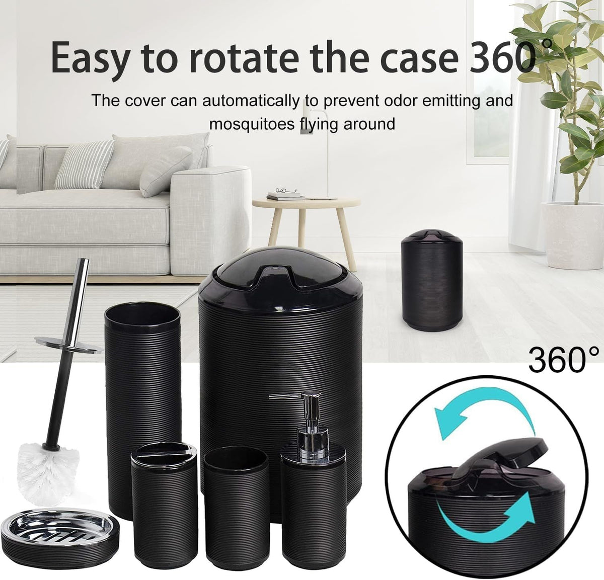 Bathroom Accessories Set 6 Piece Bath Ensemble Includes Soap Dispenser, Toothbrush Holder, Toothbrush Cup, Soap Dish for Decorative Countertop and Housewarming Gift, Black - MC Online