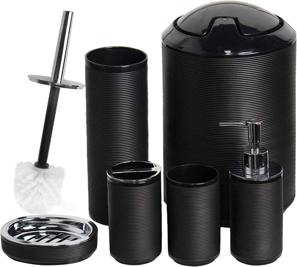 Bathroom Accessories Set 6 Piece Bath Ensemble Includes Soap Dispenser, Toothbrush Holder, Toothbrush Cup, Soap Dish for Decorative Countertop and Housewarming Gift, Black - MC Online