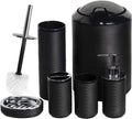 Bathroom Accessories Set 6 Piece Bath Ensemble Includes Soap Dispenser, Toothbrush Holder, Toothbrush Cup, Soap Dish for Decorative Countertop and Housewarming Gift, Black - MC Online