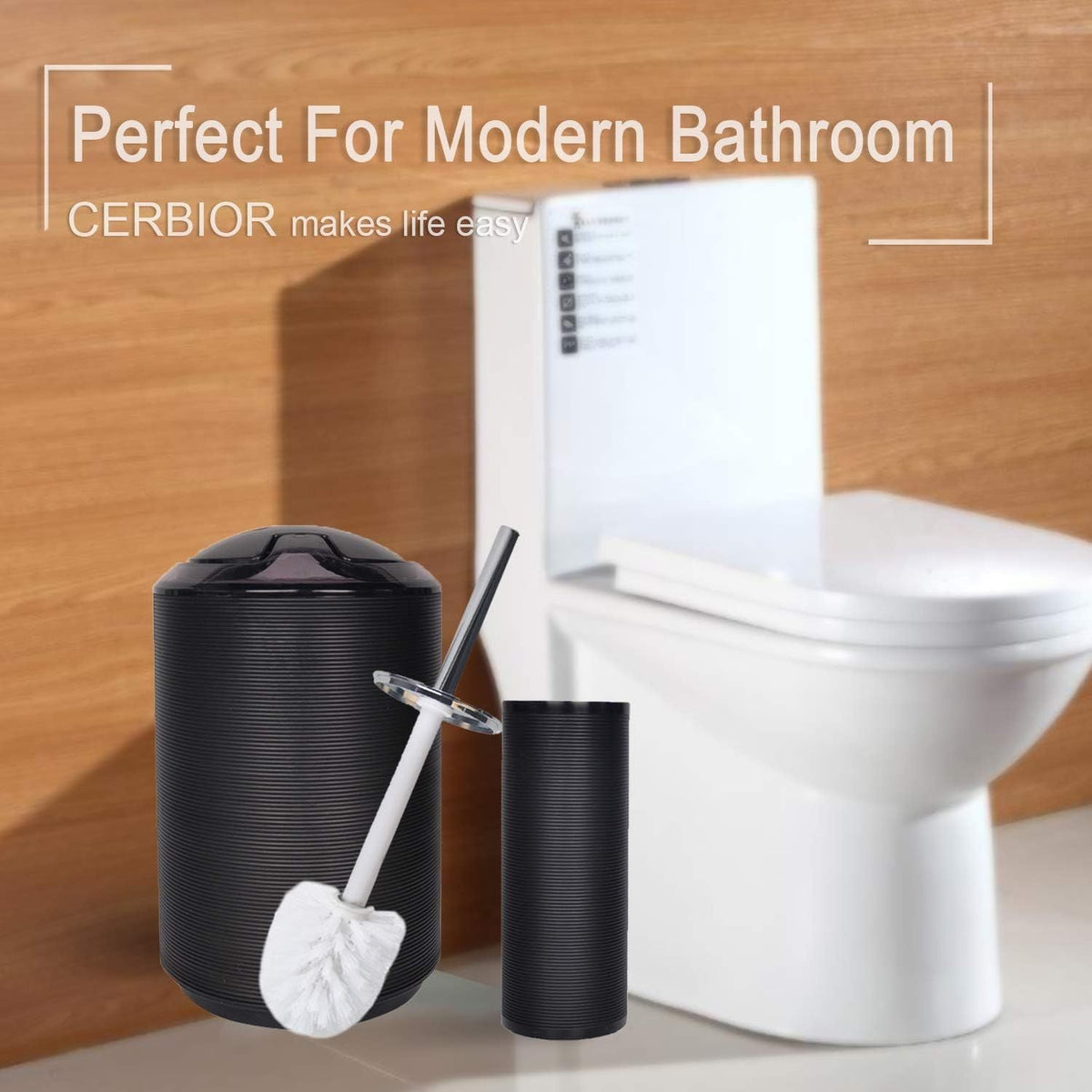 Bathroom Accessories Set 6 Piece Bath Ensemble Includes Soap Dispenser, Toothbrush Holder, Toothbrush Cup, Soap Dish for Decorative Countertop and Housewarming Gift, Black - MC Online