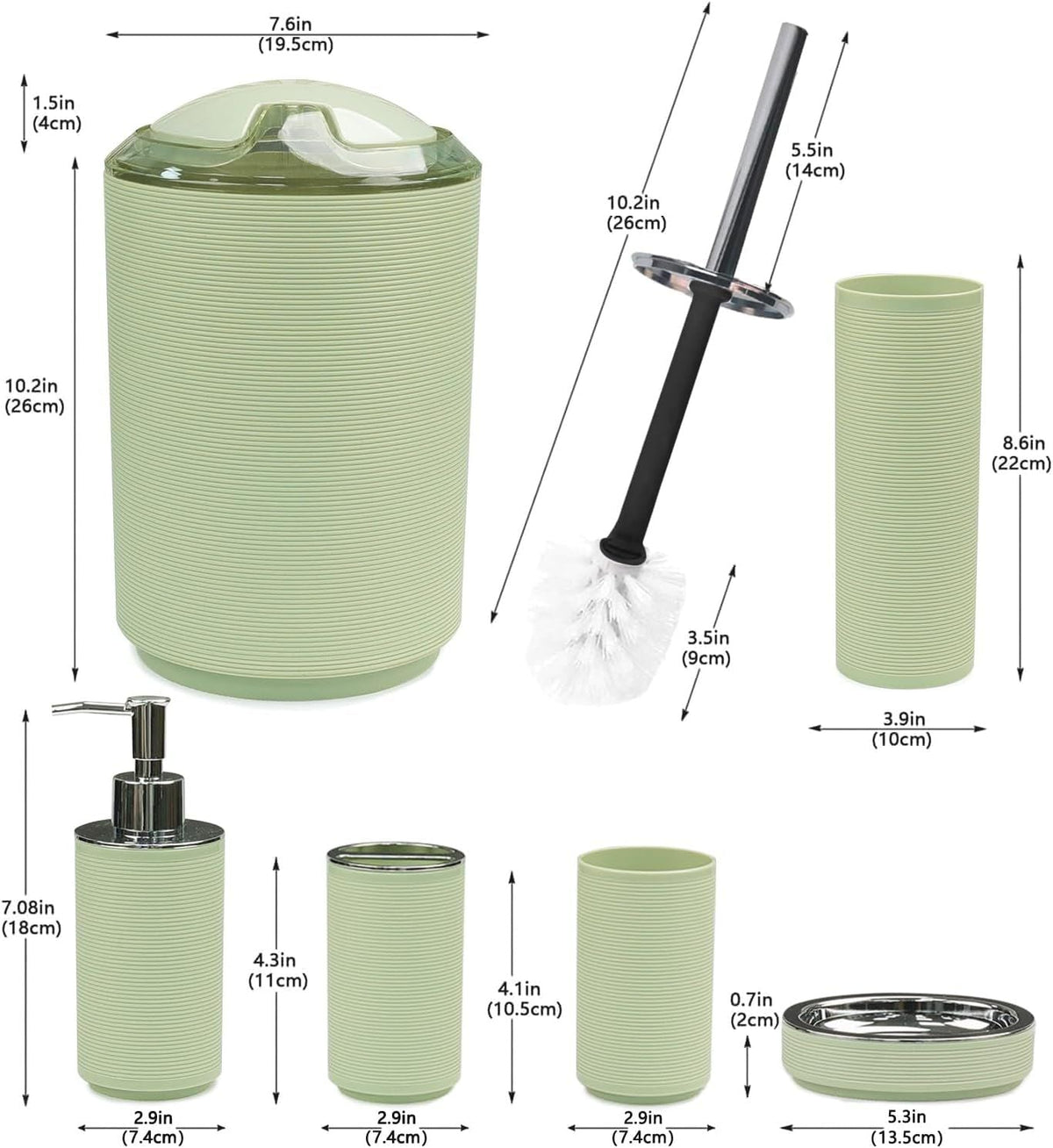 Bathroom Accessories Set Bath Ensemble Includes Soap Dispenser, Toothbrush Holder, Toothbrush Cup, Soap Dish for Decorative Countertop and Housewarming Gift (Apple Green) - MC Online