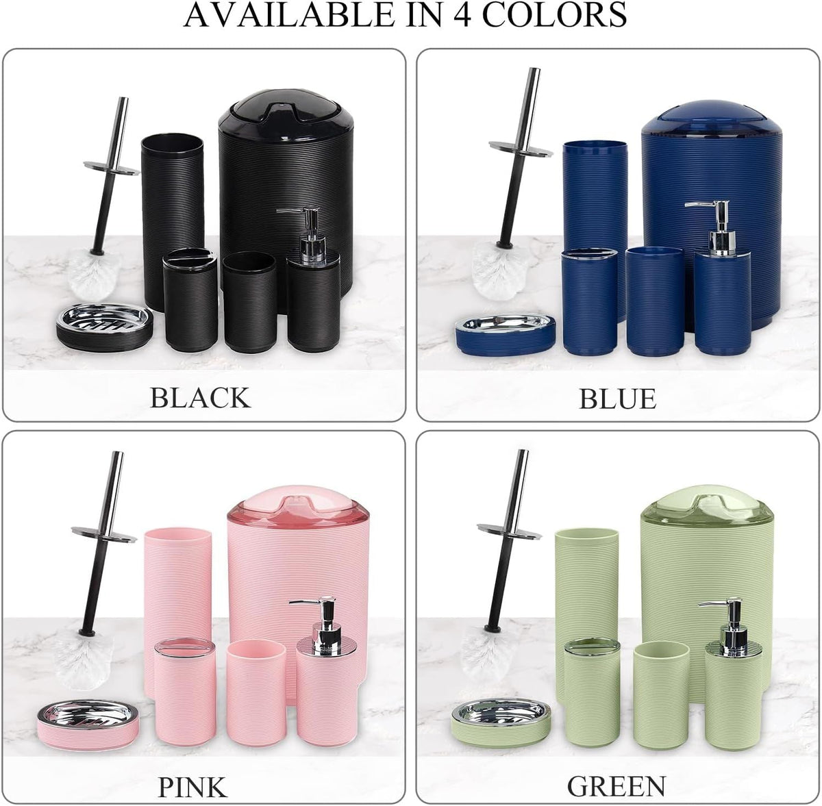 Bathroom Accessories Set Bath Ensemble Includes Soap Dispenser, Toothbrush Holder, Toothbrush Cup, Soap Dish for Decorative Countertop and Housewarming Gift (Apple Green) - MC Online