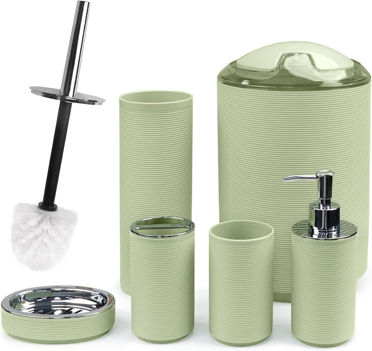 Bathroom Accessories Set Bath Ensemble Includes Soap Dispenser, Toothbrush Holder, Toothbrush Cup, Soap Dish for Decorative Countertop and Housewarming Gift (Apple Green) - MC Online