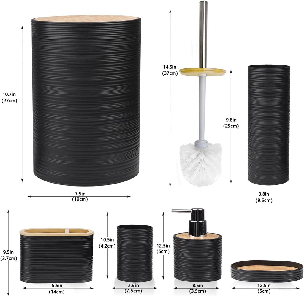 Bathroom Accessories Set Bath Ensemble Includes Soap Dispenser, Toothbrush Holder, Toothbrush Cup, Soap Dish for Decorative Countertop and Housewarming Gift (Black Spiricle) - MC Online