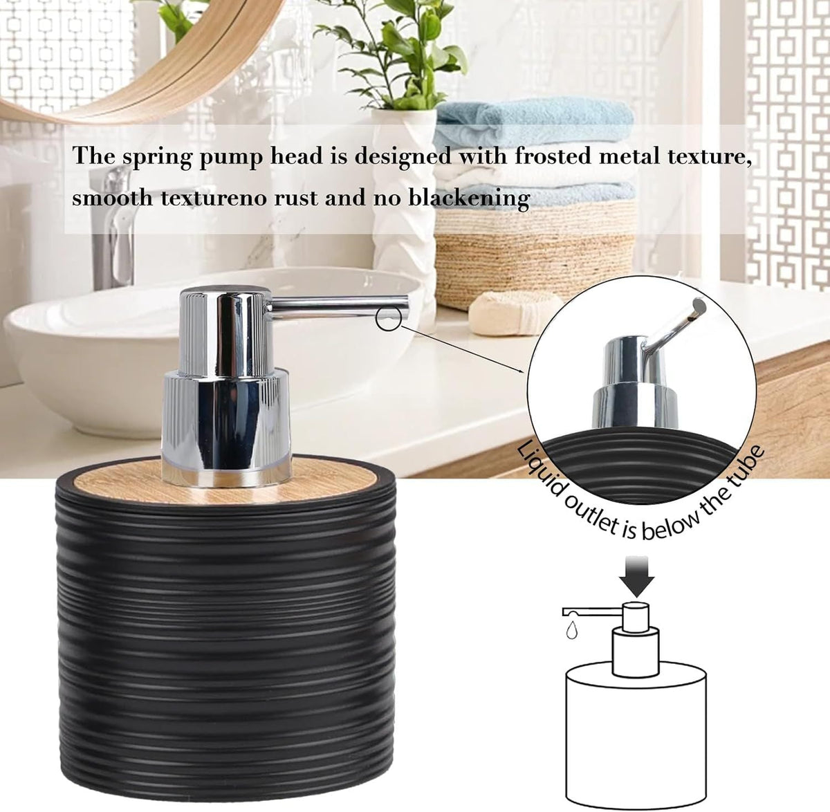 Bathroom Accessories Set Bath Ensemble Includes Soap Dispenser, Toothbrush Holder, Toothbrush Cup, Soap Dish for Decorative Countertop and Housewarming Gift (Black Spiricle) - MC Online