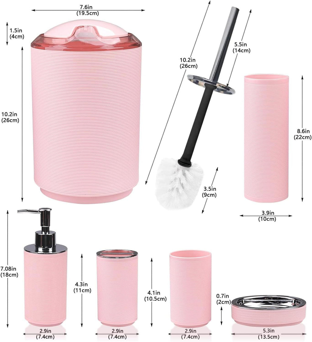 Bathroom Accessories Set Bath Ensemble Includes Soap Dispenser, Toothbrush Holder, Toothbrush Cup, Soap Dish for Decorative Countertop and Housewarming Gift (Pink Spiricle) - MC Online