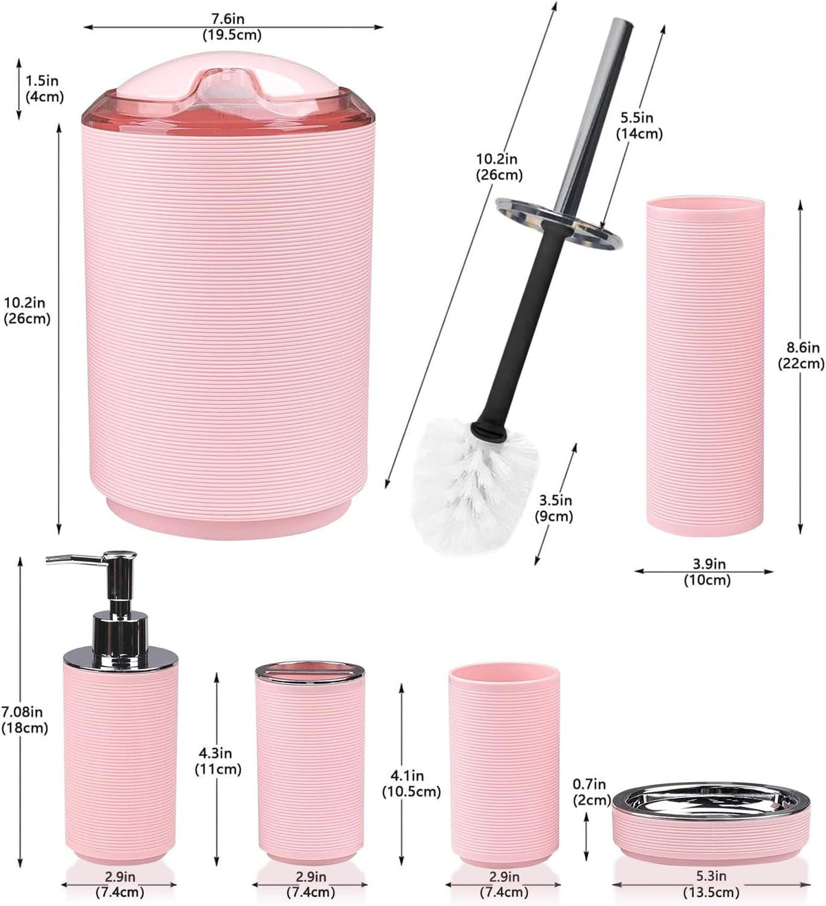 Bathroom Accessories Set Bath Ensemble Includes Soap Dispenser, Toothbrush Holder, Toothbrush Cup, Soap Dish for Decorative Countertop and Housewarming Gift (Pink Spiricle) - MC Online