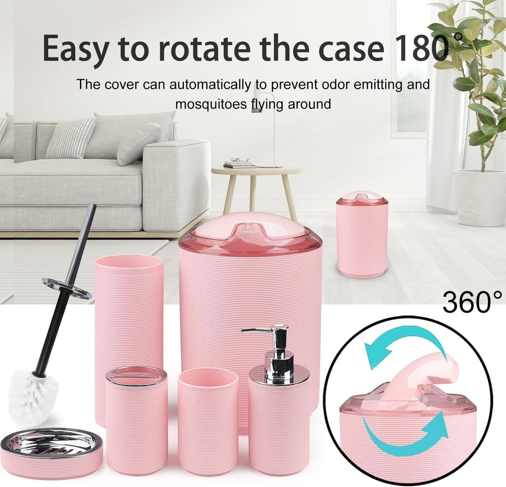 Bathroom Accessories Set Bath Ensemble Includes Soap Dispenser, Toothbrush Holder, Toothbrush Cup, Soap Dish for Decorative Countertop and Housewarming Gift (Pink Spiricle) - MC Online