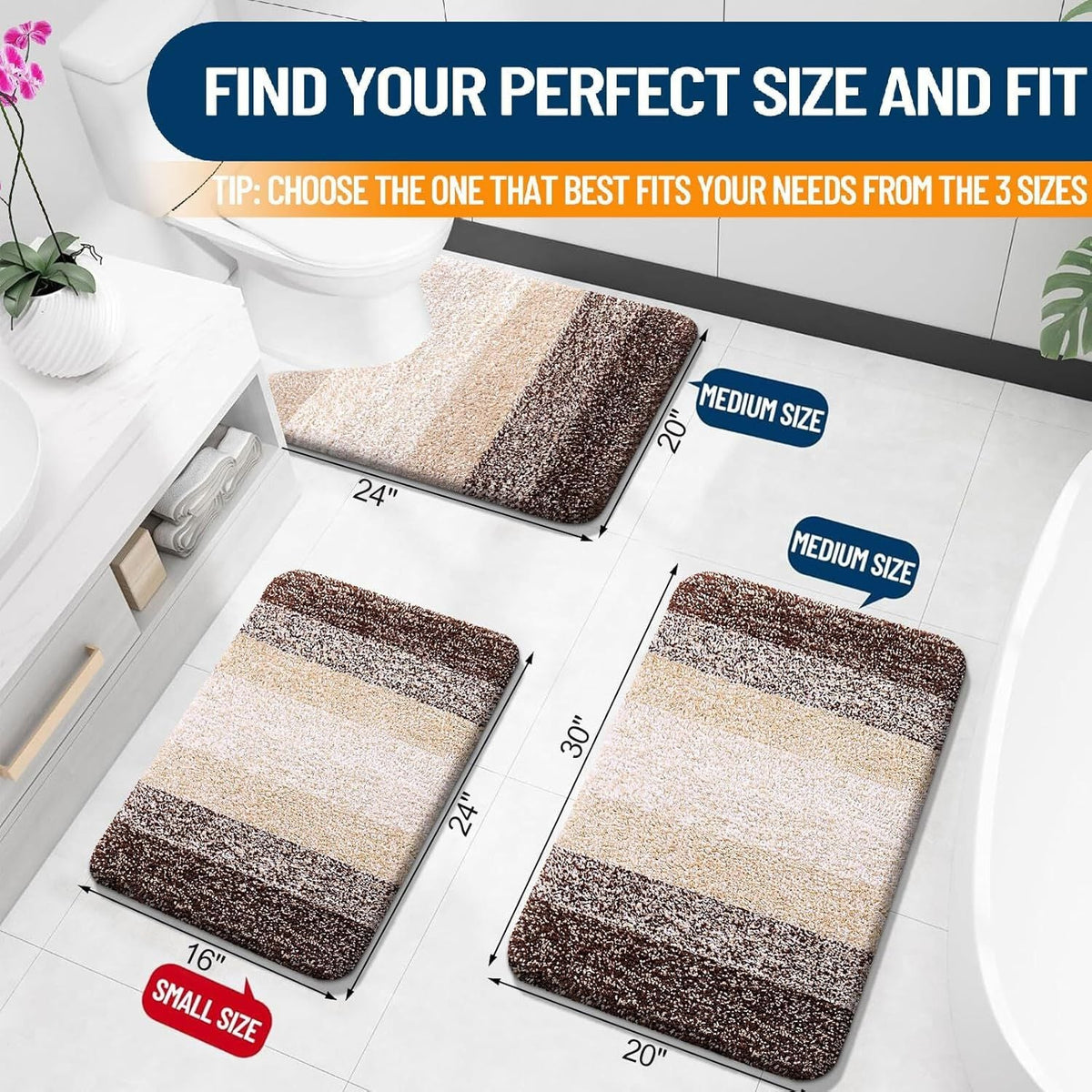 Bathroom Rug Mat 30x20, Extra Soft and Absorbent Microfiber Bath Rugs, Non-Slip Plush Shaggy Bath Carpet, Machine Wash Dry, Bath Mats for Bathroom Floor, Tub and Shower, Brown - MC Online