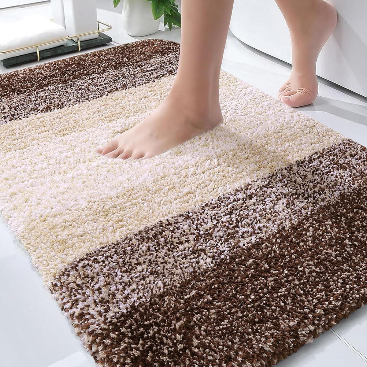 Bathroom Rug Mat 30x20, Extra Soft and Absorbent Microfiber Bath Rugs, Non-Slip Plush Shaggy Bath Carpet, Machine Wash Dry, Bath Mats for Bathroom Floor, Tub and Shower, Brown - MC Online