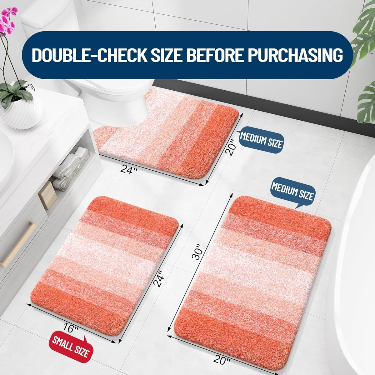 Bathroom Rugs Mat 30x20, Extra Soft Absorbent Microfiber Bath Rugs, Rubber Backing, Quick Dry, Machine Washable Bath Mats for Bathroom Floor, Tub and Shower, Home Decor Accessories, Coral - MC Online