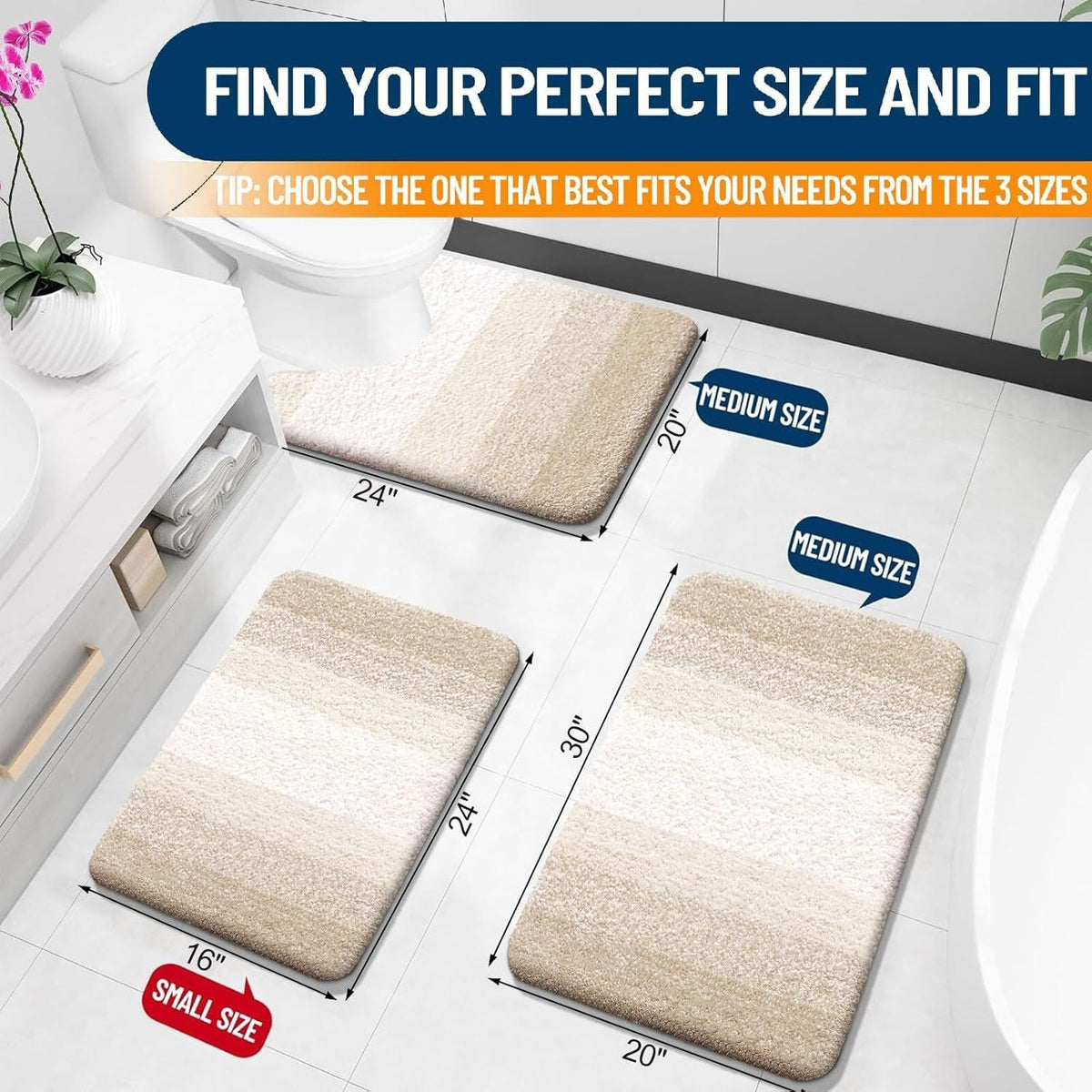 Bathroom Rugs Mat 30x20, Extra Soft Absorbent Microfiber Bath Rugs, Rubber Backing, Quick Dry, Machine Washable Bath Mats for Bathroom Floor, Tub and Shower, Home Decor Accessories, Light Beige - MC Online
