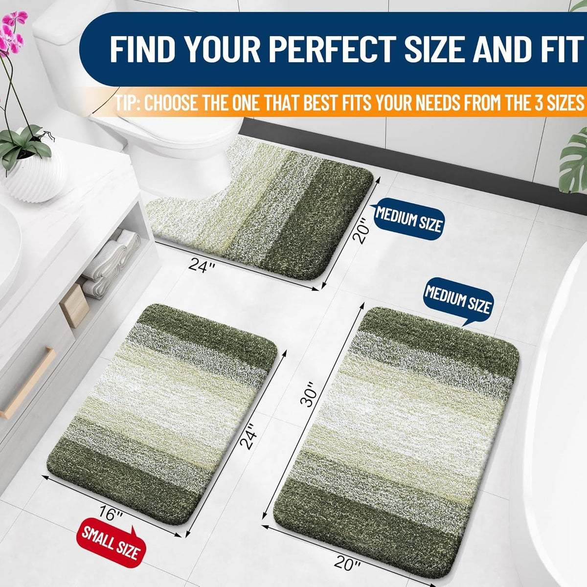 Bathroom Rugs Mat 30x20, Extra Soft Absorbent Microfiber Bath Rugs, Rubber Backing, Quick Dry, Machine Washable Bath Mats for Bathroom Floor, Tub and Shower, Home Decor Accessories, Dark Green - MC Online