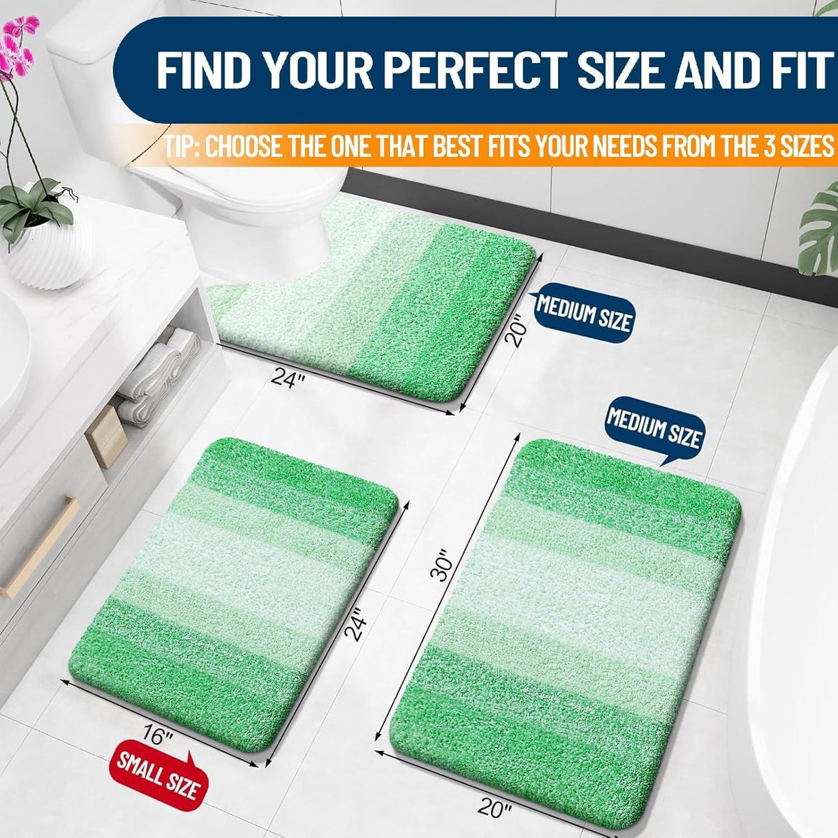 Bathroom Rugs Mat 30x20, Extra Soft Absorbent Microfiber Bath Rugs, Rubber Backing, Quick Dry, Machine Washable Bath Mats for Bathroom Floor, Tub and Shower, Home Decor Accessories, Green - MC Online
