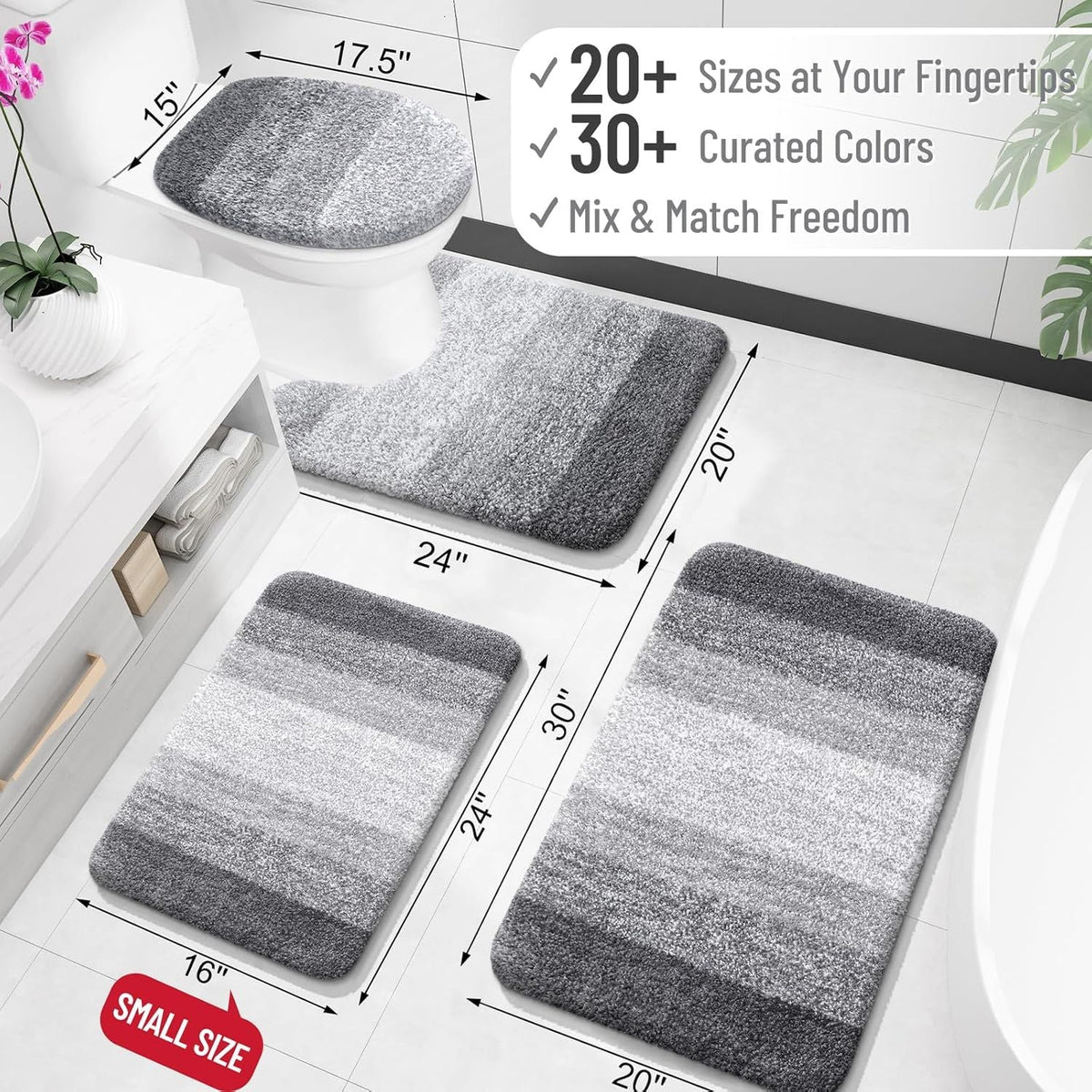 Bathroom Rugs Mat 30x20, Extra Soft Absorbent Microfiber Bath Rugs, Rubber Backing, Quick Dry, Machine Washable Bath Mats for Bathroom Floor, Tub and Shower, Home Decor Accessories, Grey - MC Online