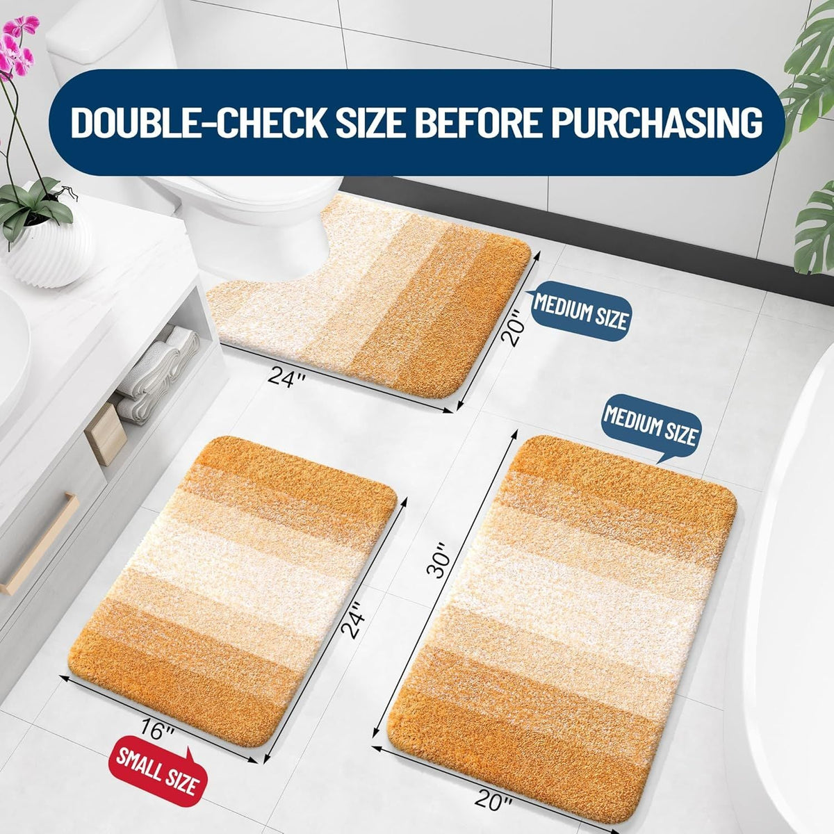 Bathroom Rugs Mat 30x20, Extra Soft Absorbent Microfiber Bath Rugs, Rubber Backing, Quick Dry, Machine Washable Bath Mats for Bathroom, Tub and Shower, Home Decor Accessories, Golden Yellow - MC Online