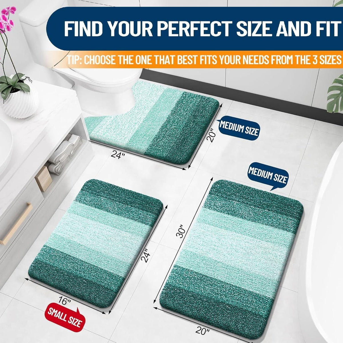 Bathroom Rugs Mat 30x20, Extra Soft Absorbent Microfiber Bath Rugs, Rubber Backing, Quick Dry, Washable Bath Mats for Bathroom Floor, Tub and Shower, Home Decor Accessories, Blackish Green - MC Online