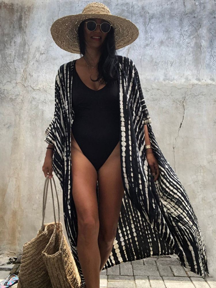 Beach Cover Ups for Swimwear Women Black Tie Dye Kimono Swimsuit Cape Summer Dress 2022 Beachwear Outfits Sales - MC Online