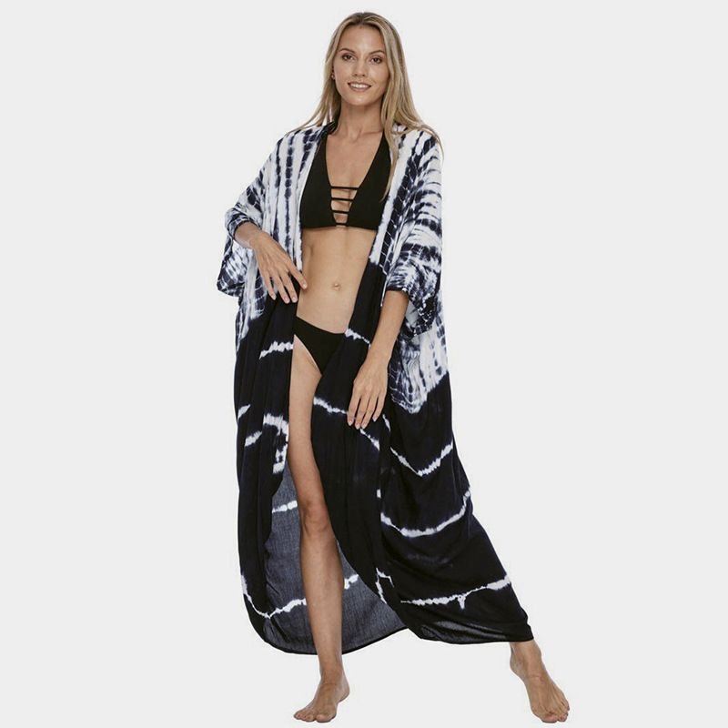 Beach Cover Ups for Swimwear Women Black Tie Dye Kimono Swimsuit Cape Summer Dress 2022 Beachwear Outfits Sales - MC Online