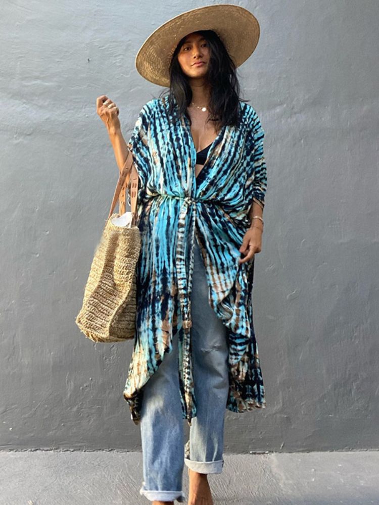 Beach Cover Ups for Swimwear Women Black Tie Dye Kimono Swimsuit Cape Summer Dress 2022 Beachwear Outfits Sales - MC Online