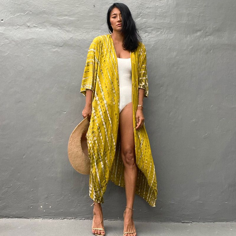 Beach Cover Ups for Swimwear Women Black Tie Dye Kimono Swimsuit Cape Summer Dress 2022 Beachwear Outfits Sales - MC Online