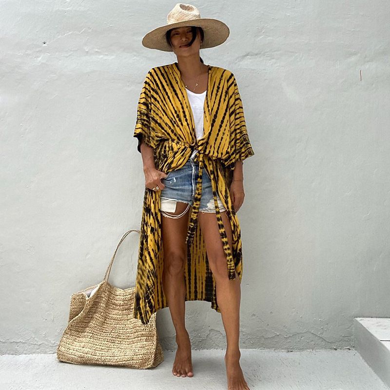 Beach Cover Ups for Swimwear Women Black Tie Dye Kimono Swimsuit Cape Summer Dress 2022 Beachwear Outfits Sales - MC Online