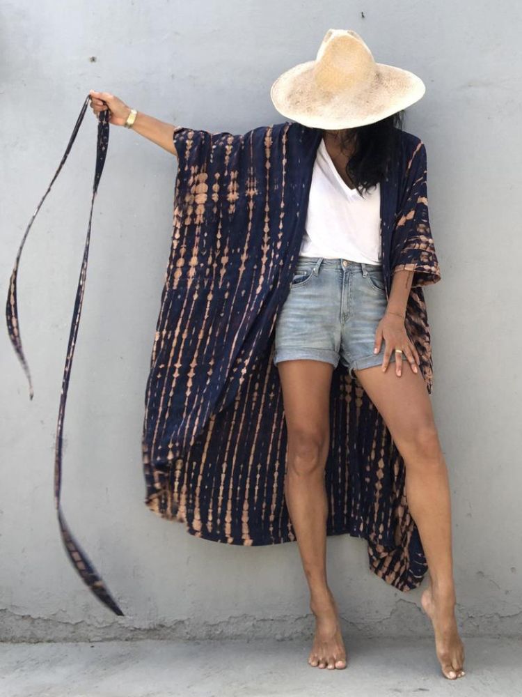 Beach Cover Ups for Swimwear Women Black Tie Dye Kimono Swimsuit Cape Summer Dress 2022 Beachwear Outfits Sales - MC Online
