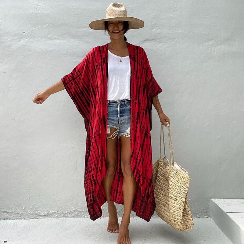 Beach Cover Ups for Swimwear Women Black Tie Dye Kimono Swimsuit Cape Summer Dress 2022 Beachwear Outfits Sales - MC Online