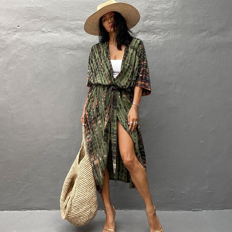 Beach Cover Ups for Swimwear Women Black Tie Dye Kimono Swimsuit Cape Summer Dress 2022 Beachwear Outfits Sales - MC Online