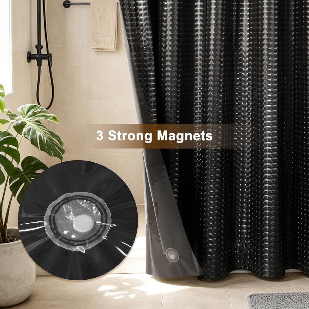 Black Shower Curtain Liner 72" x 72" for Bathroom - Waterproof Standard Size PEVA Shower Liner with 3 Magnets, Lightweight, Metal Grommets - Dimensional Black, 72x72 - MC Online