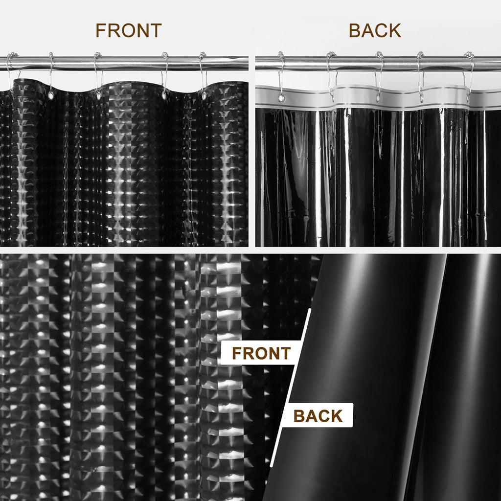 Black Shower Curtain Liner 72" x 72" for Bathroom - Waterproof Standard Size PEVA Shower Liner with 3 Magnets, Lightweight, Metal Grommets - Dimensional Black, 72x72 - MC Online