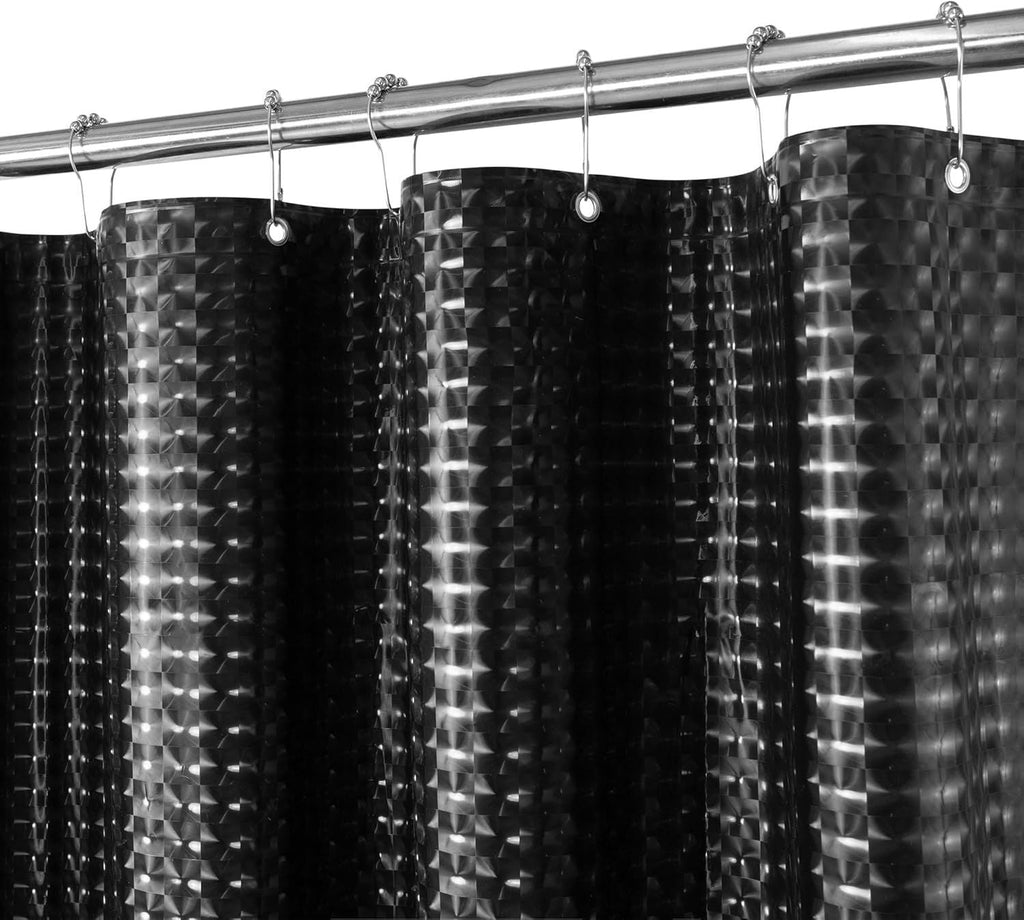 Black Shower Curtain Liner 72" x 72" for Bathroom - Waterproof Standard Size PEVA Shower Liner with 3 Magnets, Lightweight, Metal Grommets - Dimensional Black, 72x72 - MC Online